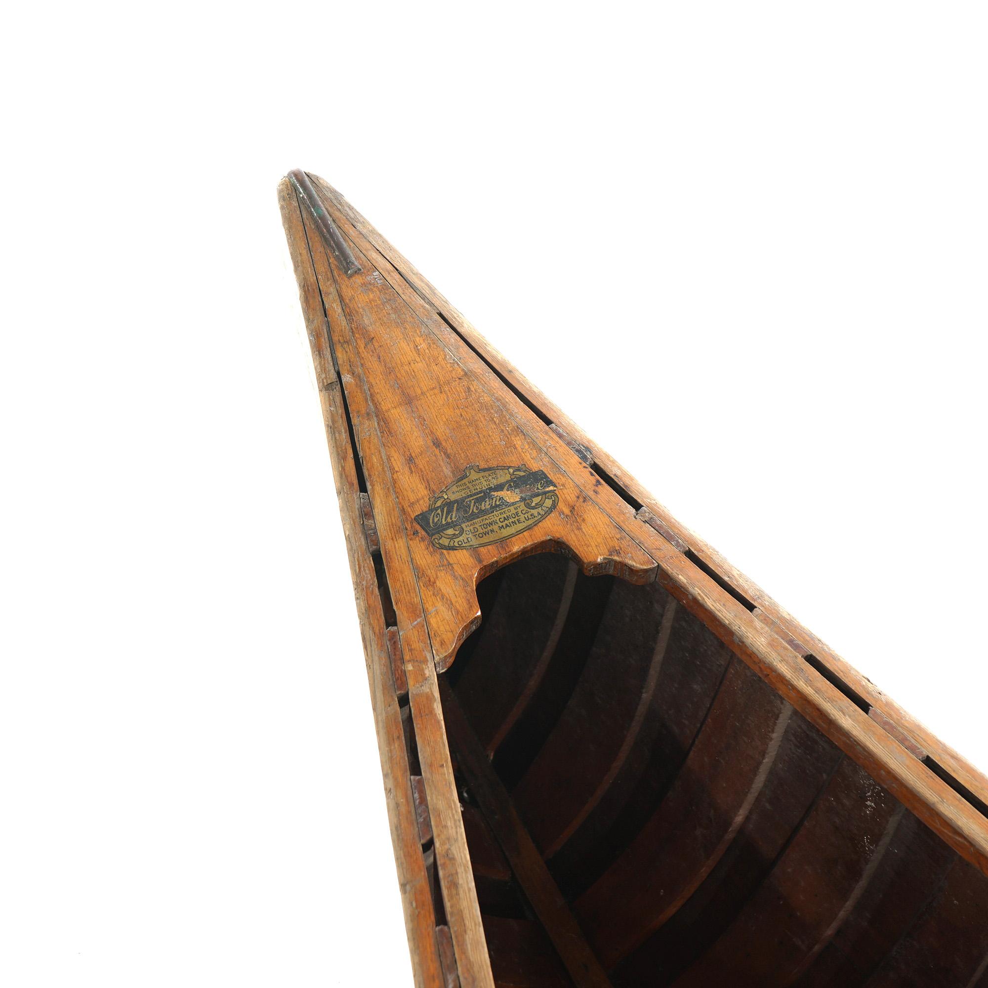 Wood Antique Old Town Hickory School Adirondack Canoe & Paddles C1930 For Sale