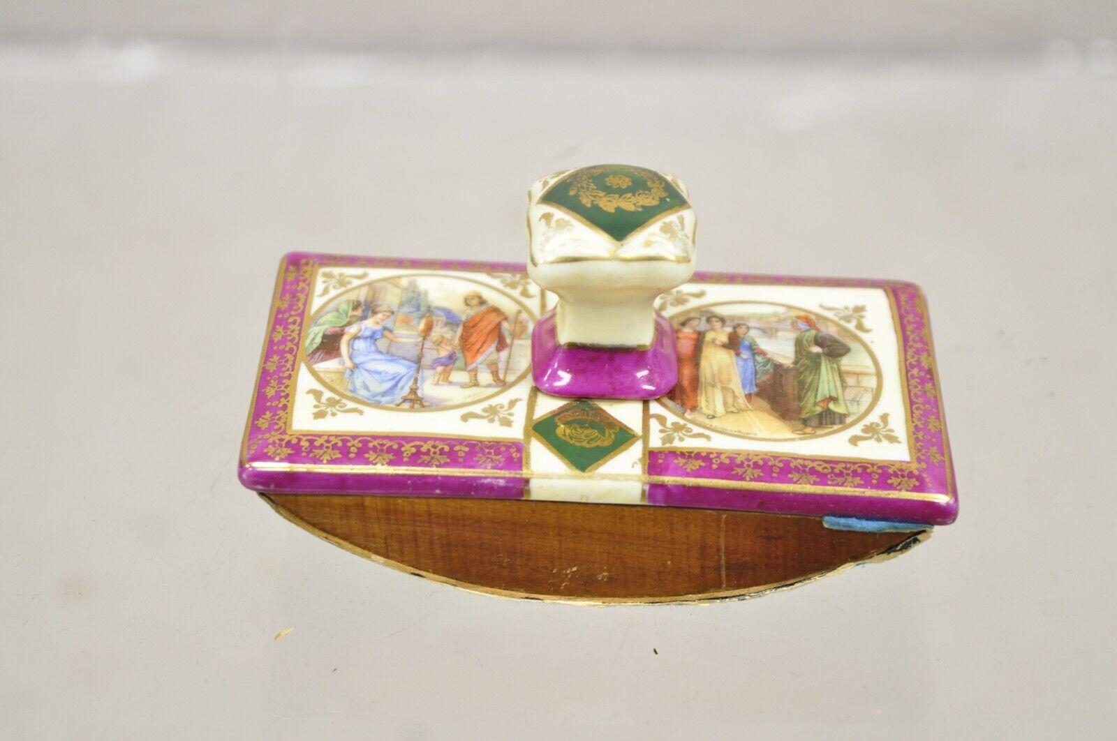 Antique Old Vienna Paris Porcelain Inkwell and Ink Blotter Desk Set - 2 Pc Set In Good Condition For Sale In Philadelphia, PA