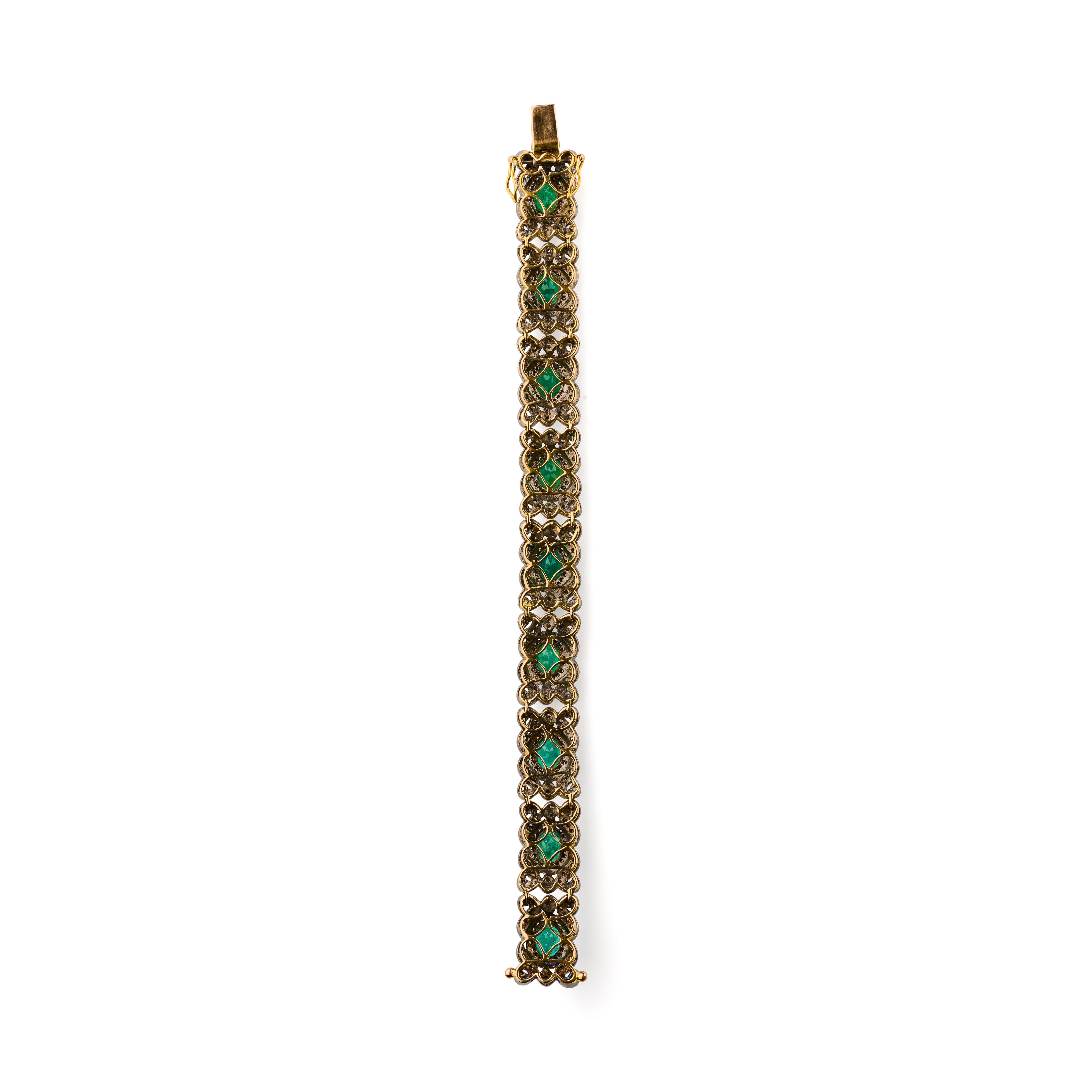 Antique old world belle époque emerald and diamond bracelet For Sale 5
