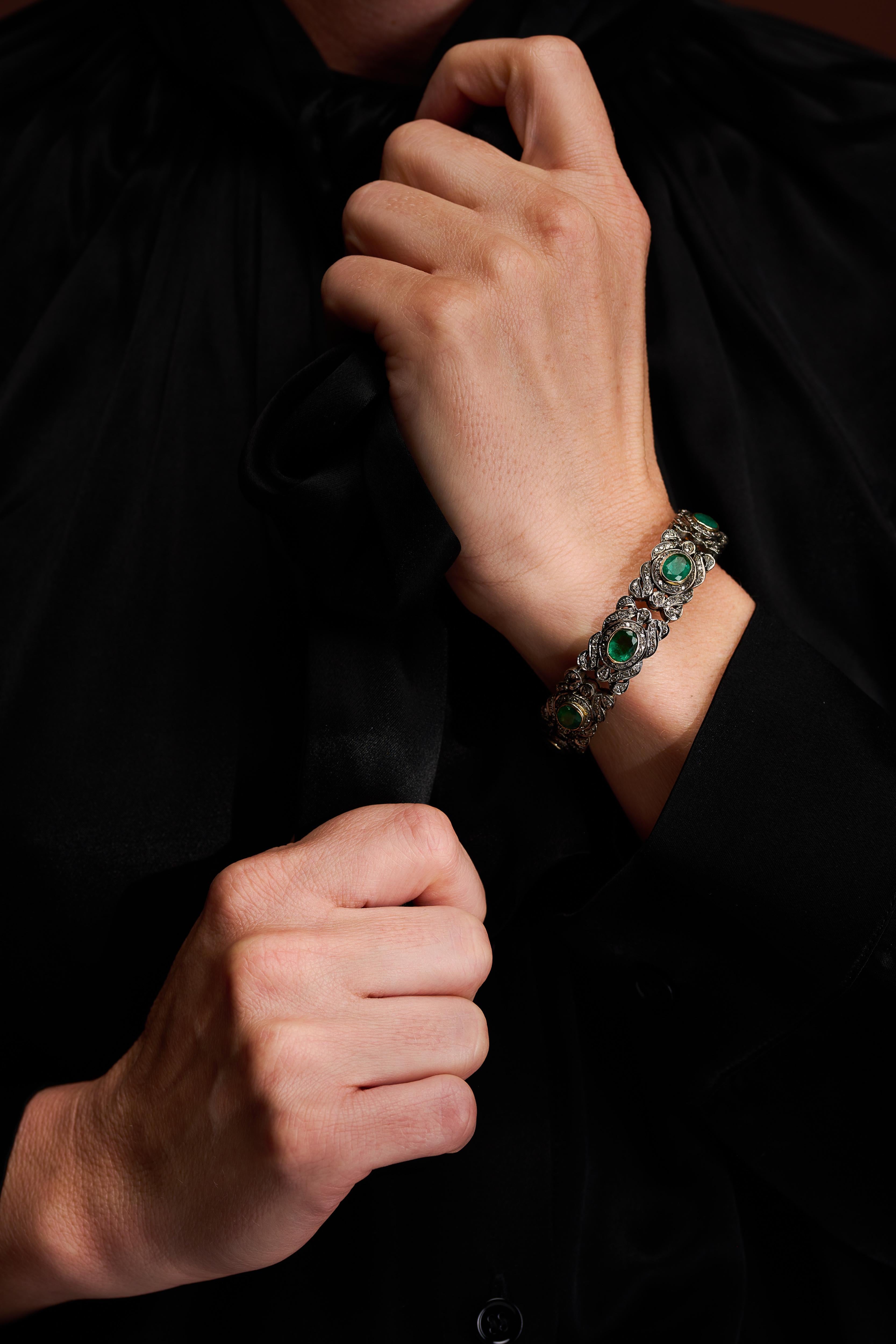 Antikes Armband mit Smaragd und Diamanten aus der Belle Époque im Angebot 1