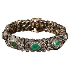 Antique old world belle époque emerald and diamond bracelet