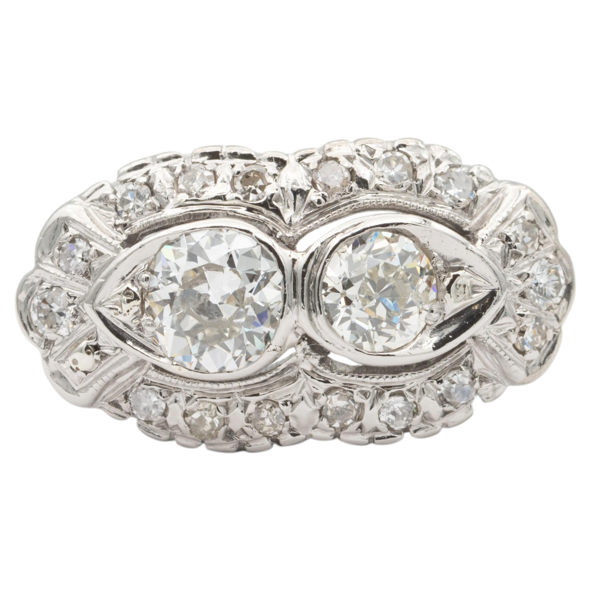 Antique Old‑Cut Diamond Ring – Estate Double Diamond Cluster Art Deco Euro Cut