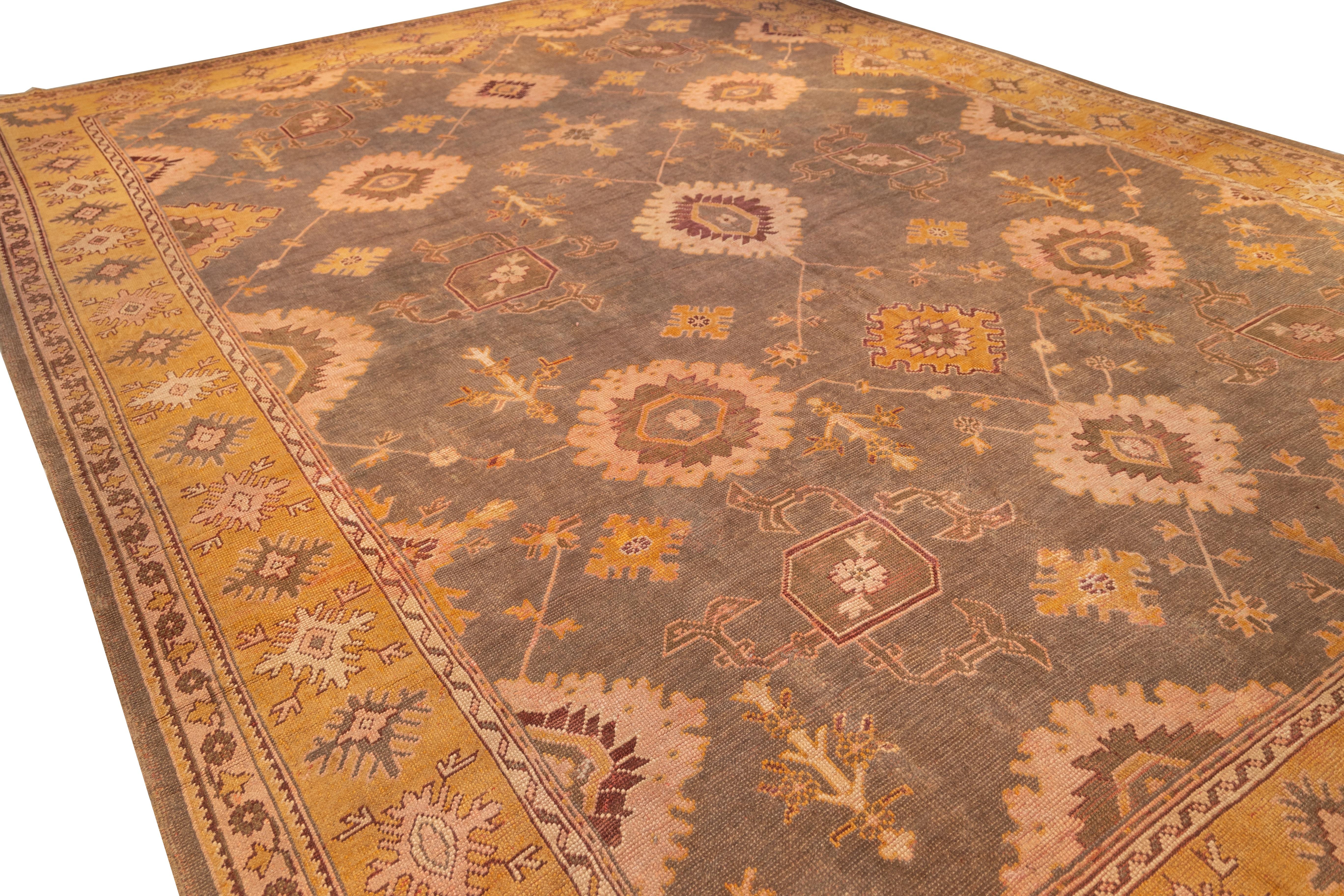 Turco Alriz Collection: Antique olive all over design Oushak rug in vendita