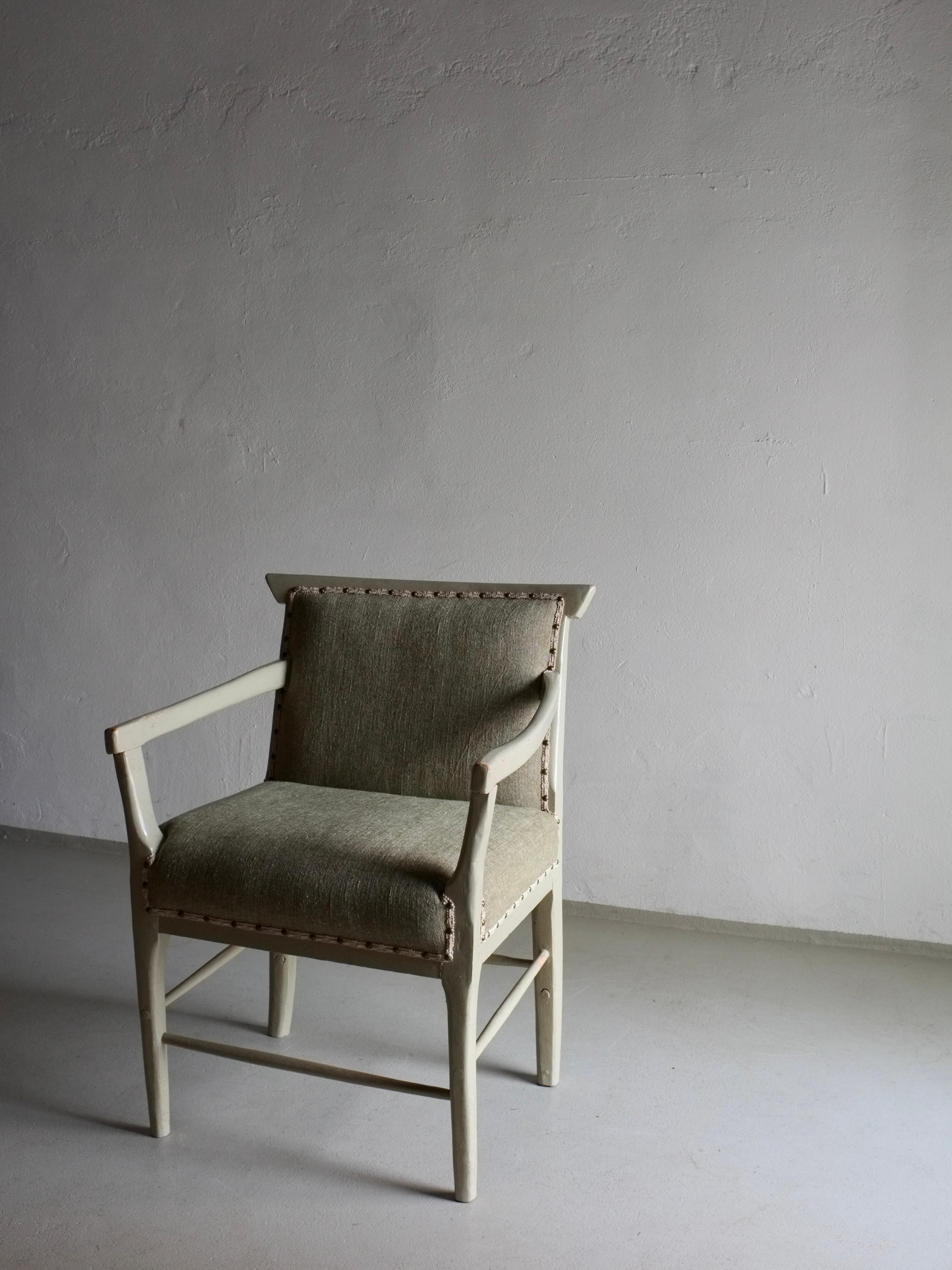 Antique Olive Green Painted Armchair, Sweden, 1900s For Sale 2