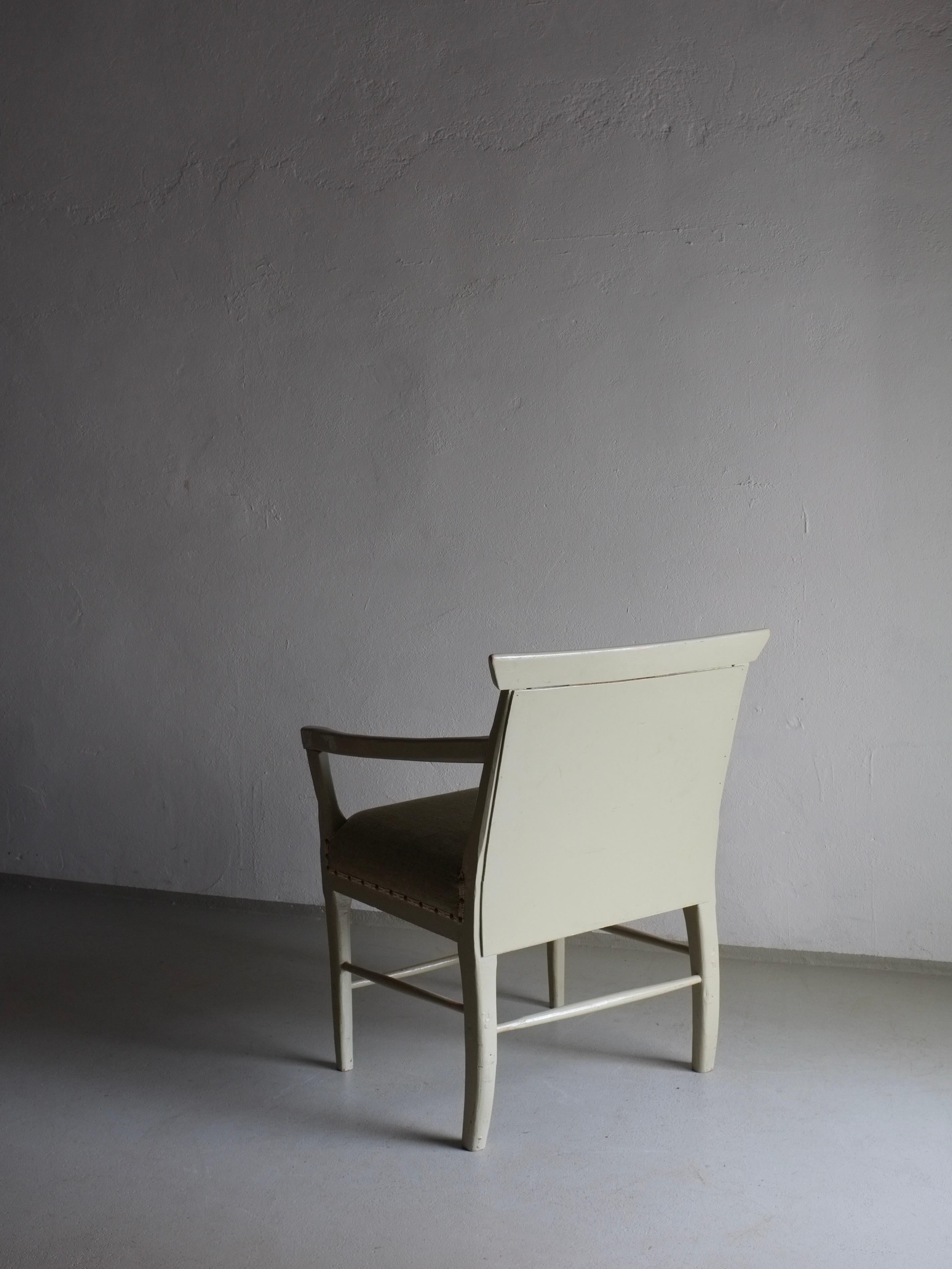 Modern Antique Olive Green Painted Armchair, Sweden, 1900s For Sale