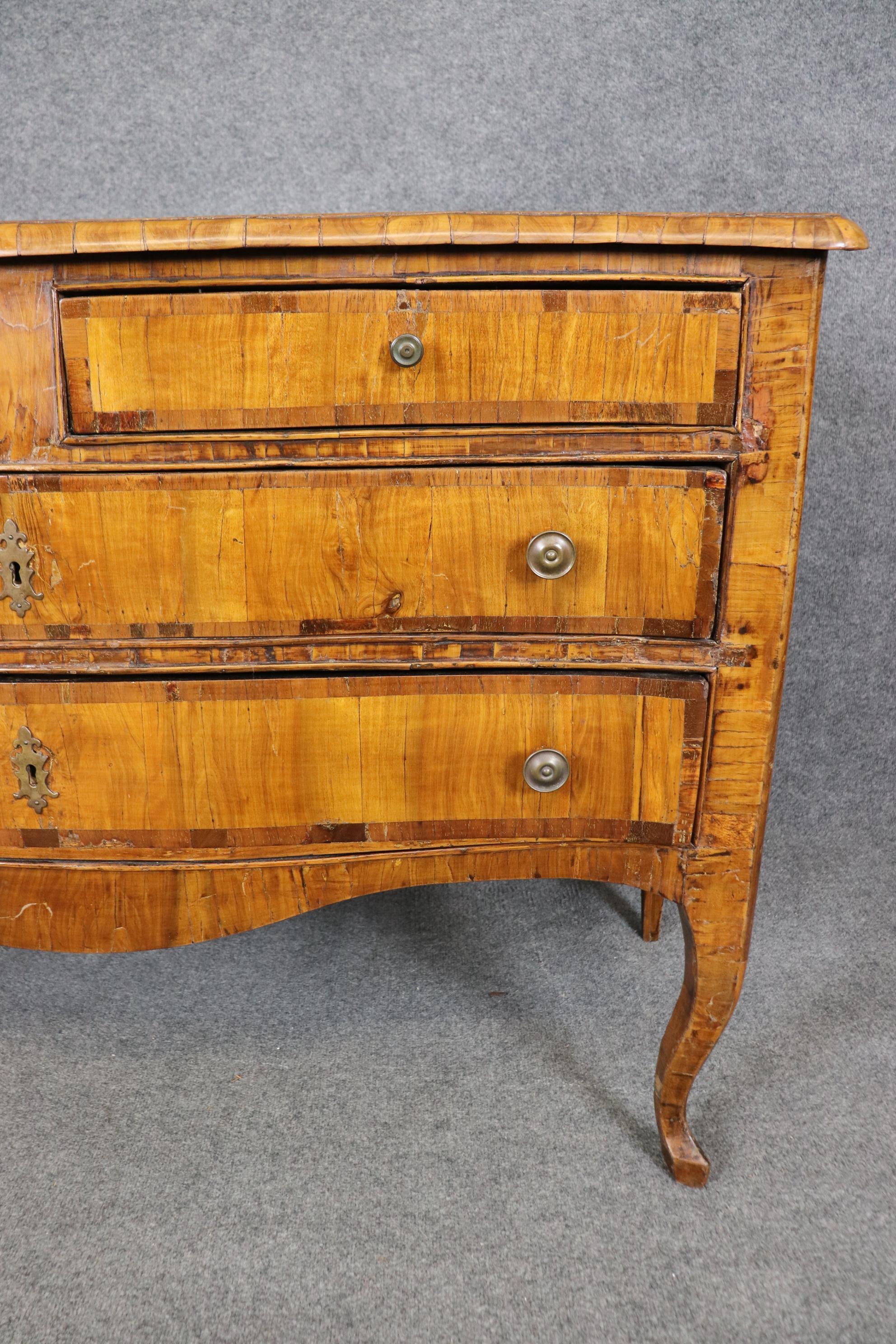 Antique Olive Wood Italian-Made Louis XV Commode 1740s era For Sale 9