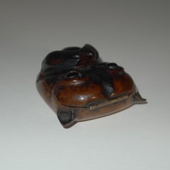 Antique Olive Wood Postage Stamp Box - Bulldog, circa 1890