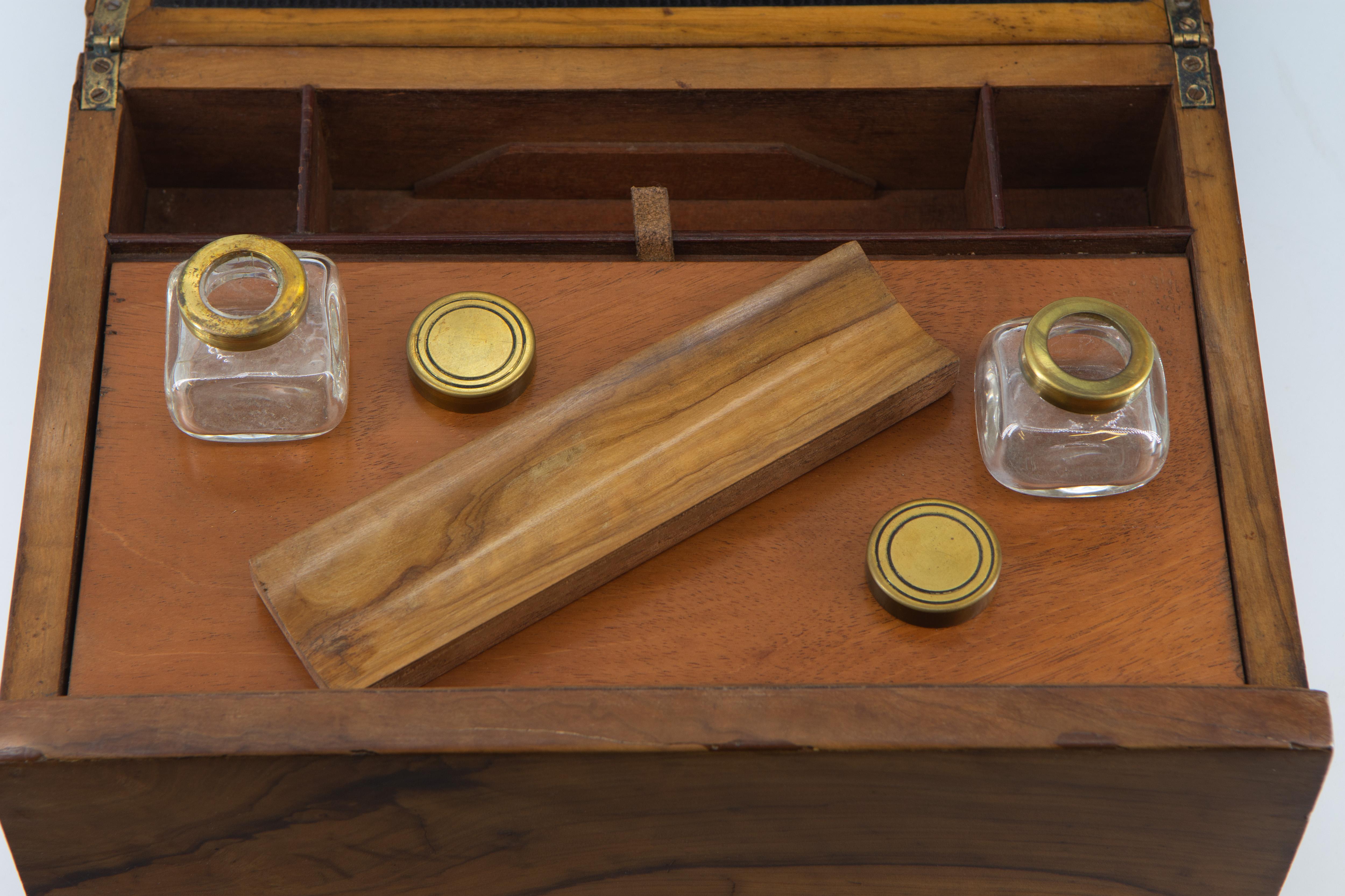 Veneer Antique Olive Wood Small Writing Desk Slope Stationery Box