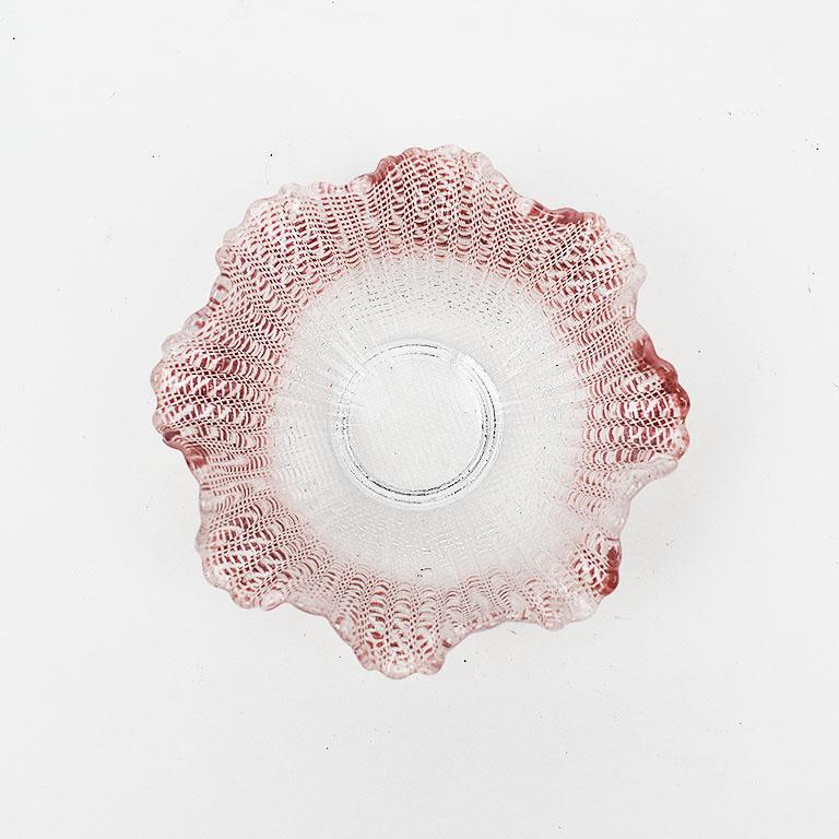 Bohemian Antique Ombré Pink Scalloped Art Glass Candy or Ice Cream Dishes, Set of 11 For Sale
