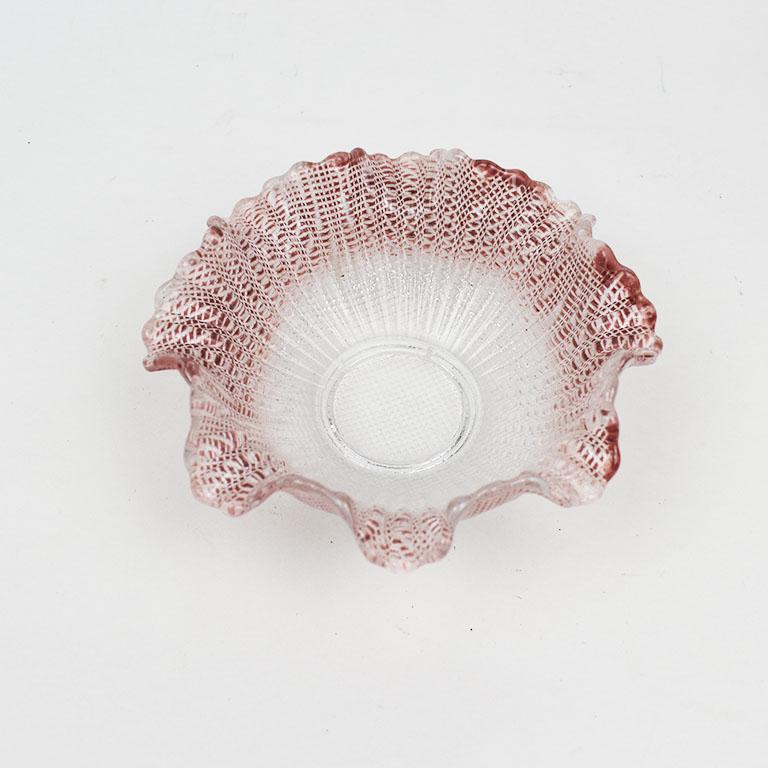 American Antique Ombré Pink Scalloped Art Glass Candy or Ice Cream Dishes, Set of 11 For Sale