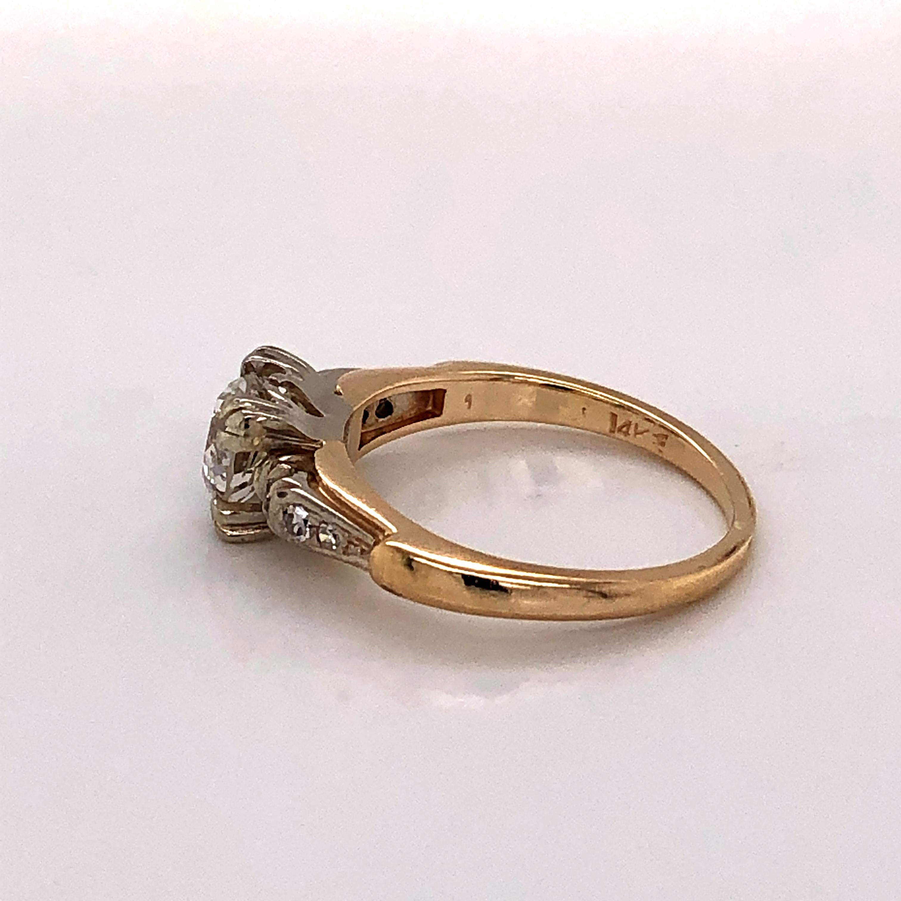 Women's Antique One Carat Diamond Yellow Gold Ring
