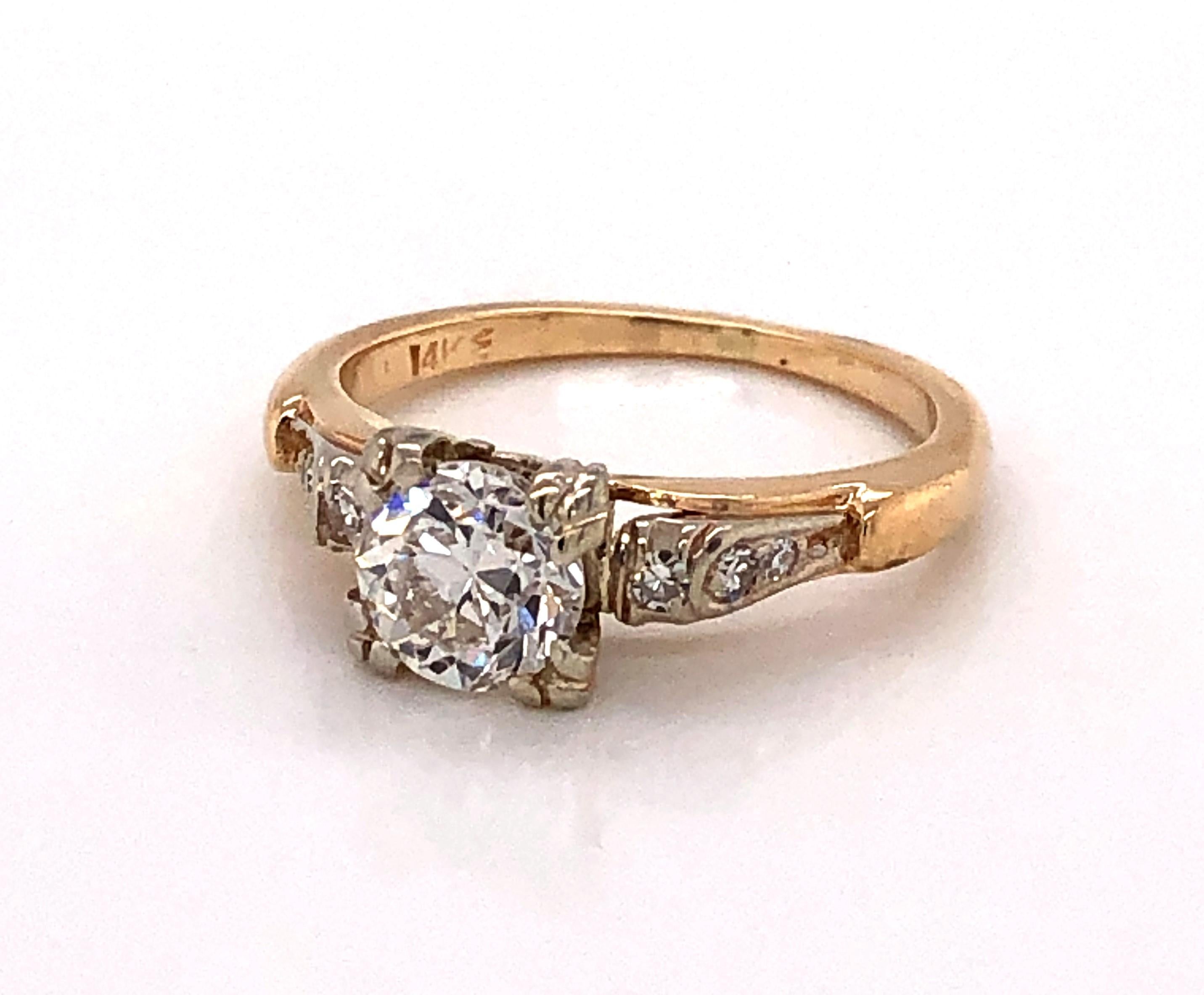 Antique One Carat Diamond Yellow Gold Ring 1