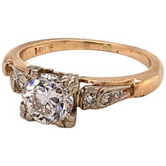 Antique One Carat Diamond Yellow Gold Ring