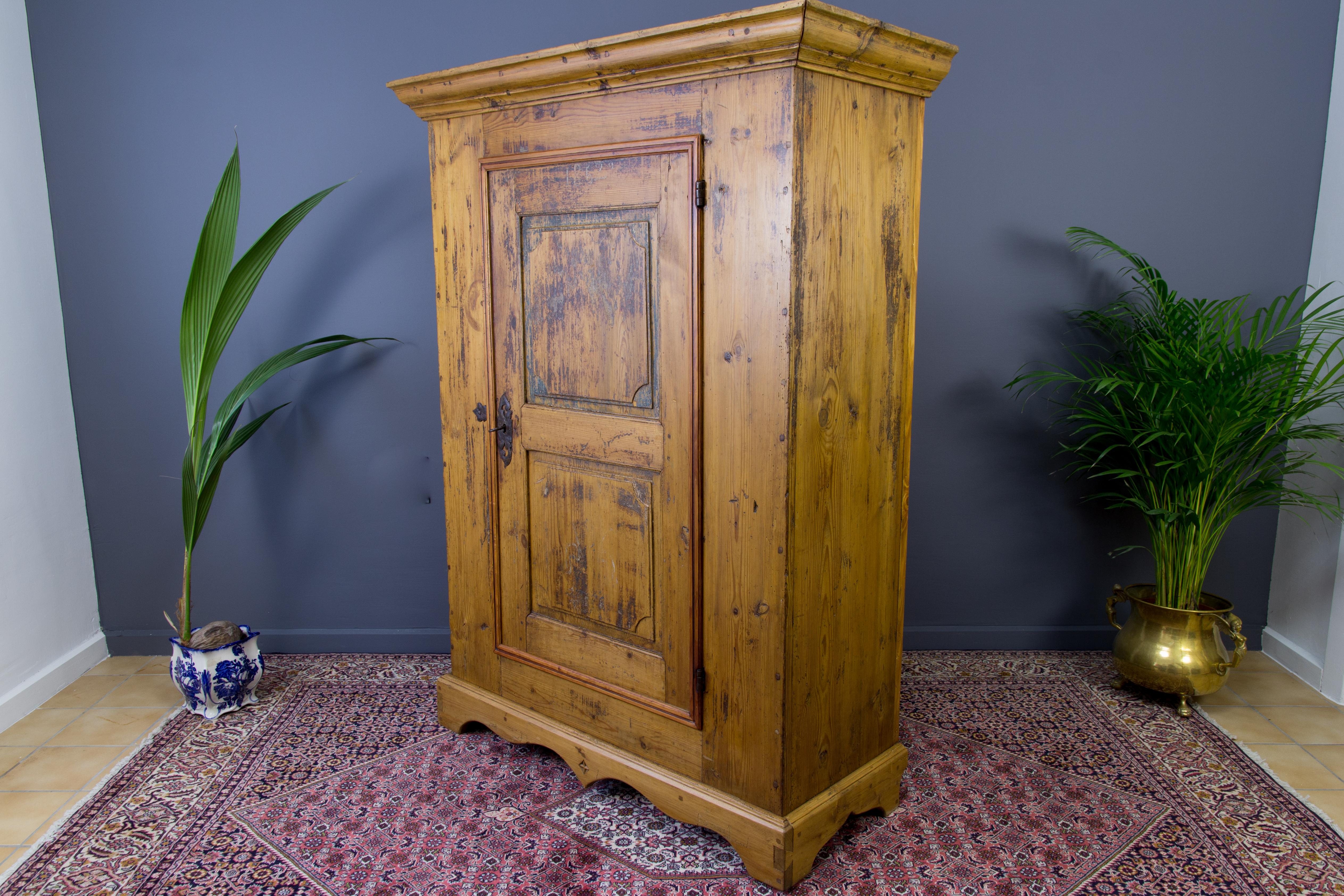 Metal Antique One Door Baltic Pine Wood Hand-Painted Armoire, dated 1852 For Sale