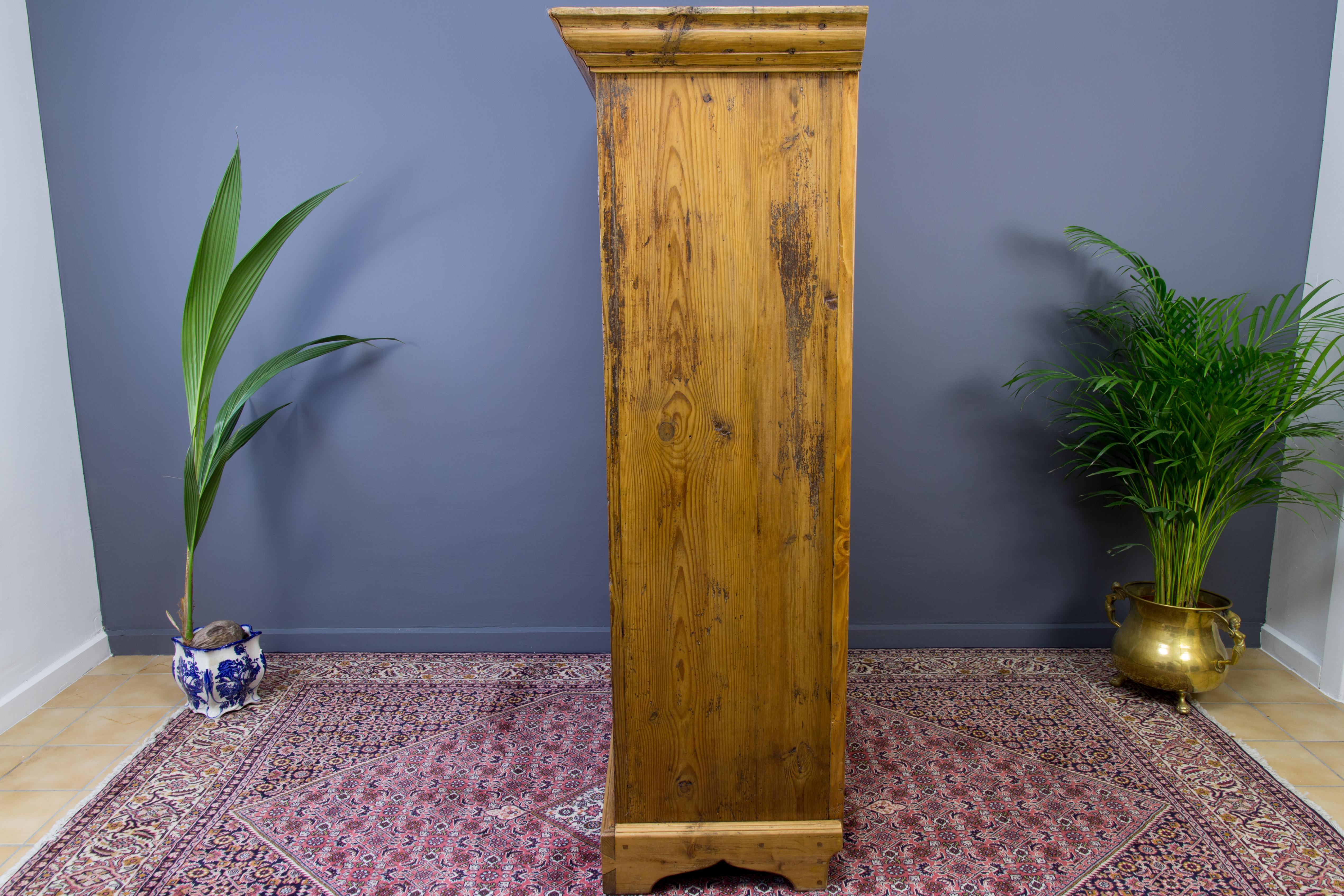 Mid-19th Century Antique One Door Baltic Pine Wood Hand-Painted Armoire, dated 1852 For Sale