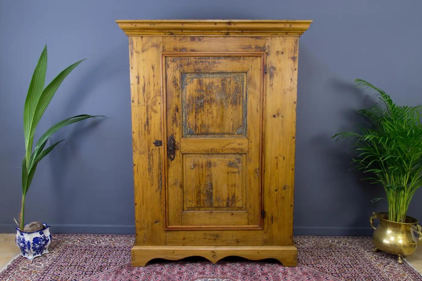 Antique One Door Baltic Pine Wood Hand-Painted Armoire, dated 1852 8