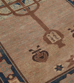 Antique One-of-a-Kind Hand-knotted Bezalel Jewish Menorah Rug