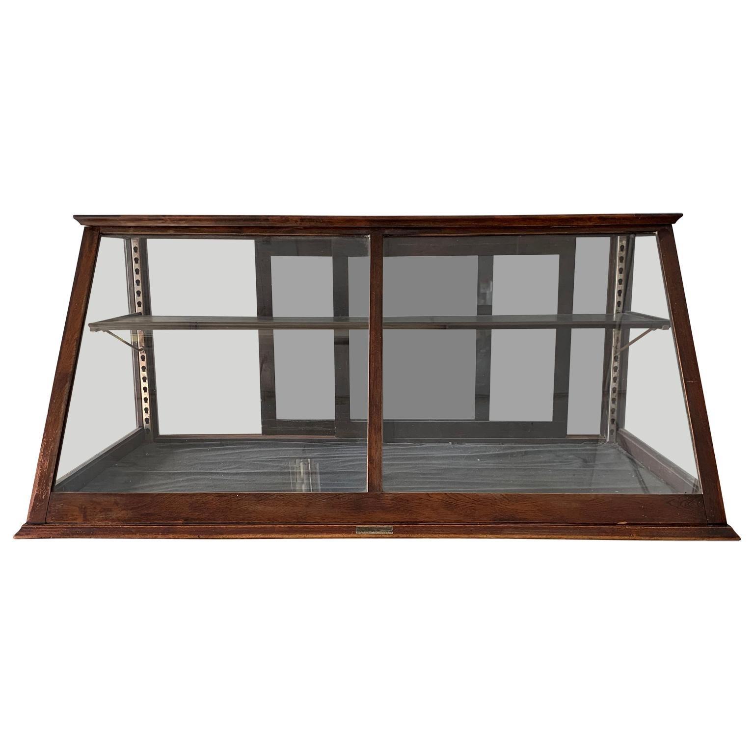Antique one-tier tabletop store display cabinet by Waddell Company Inc, Greenfield, Ohio.