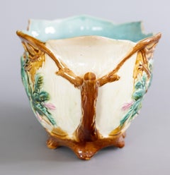 Antique Onnaing Majolica Love Birds Parakeets Jardiniere Cachepot, Circa 1880