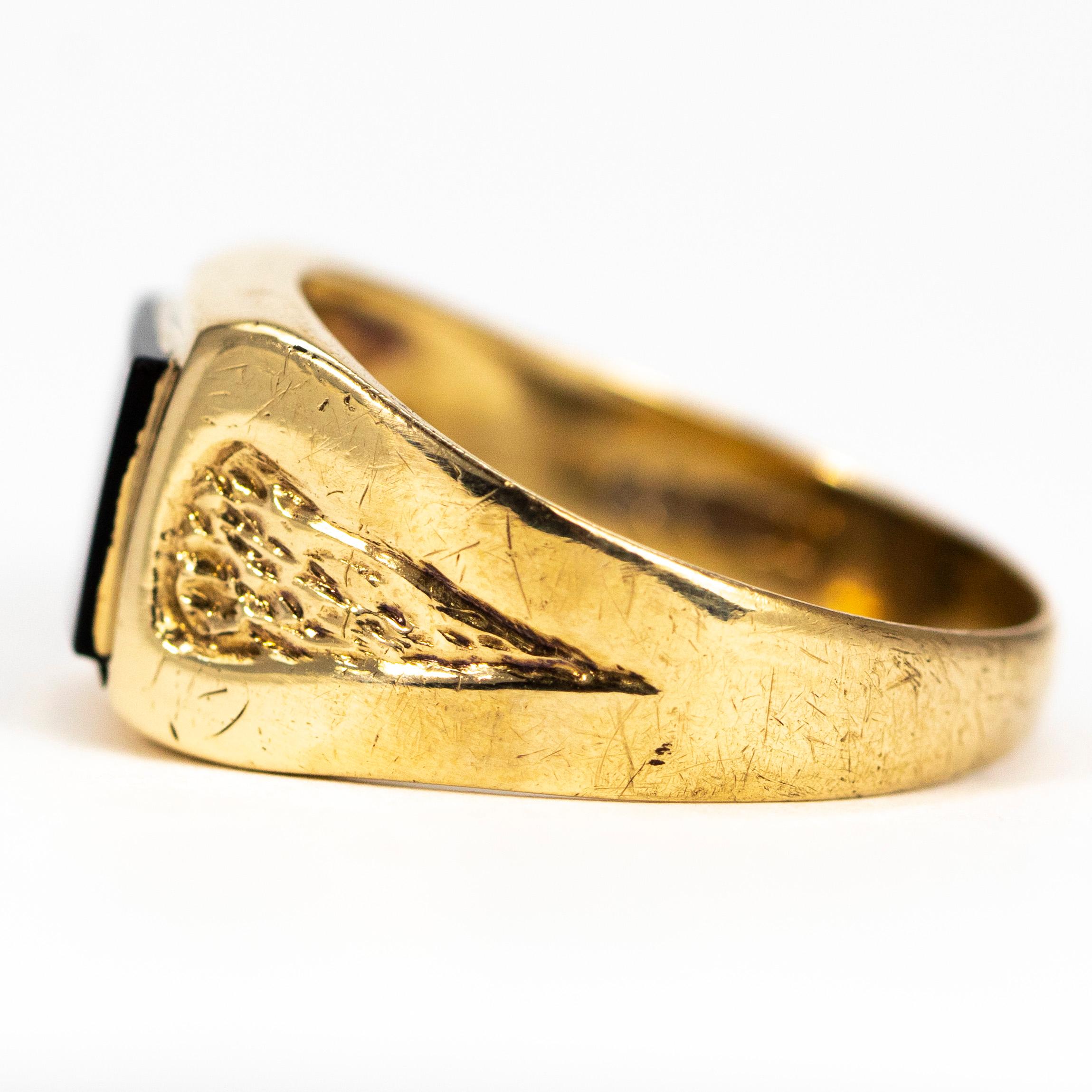 Edwardian Antique Onyx and 9 Carat Gold Signet Ring