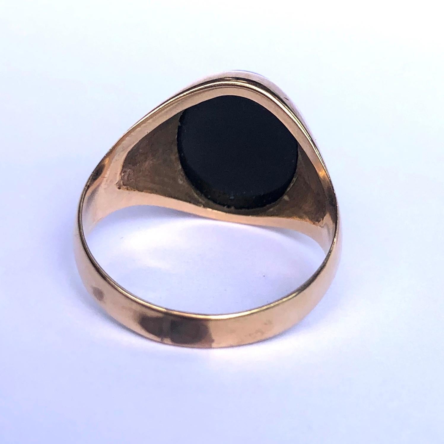 Art Deco Antique Onyx and 9 Carat Gold Signet Ring