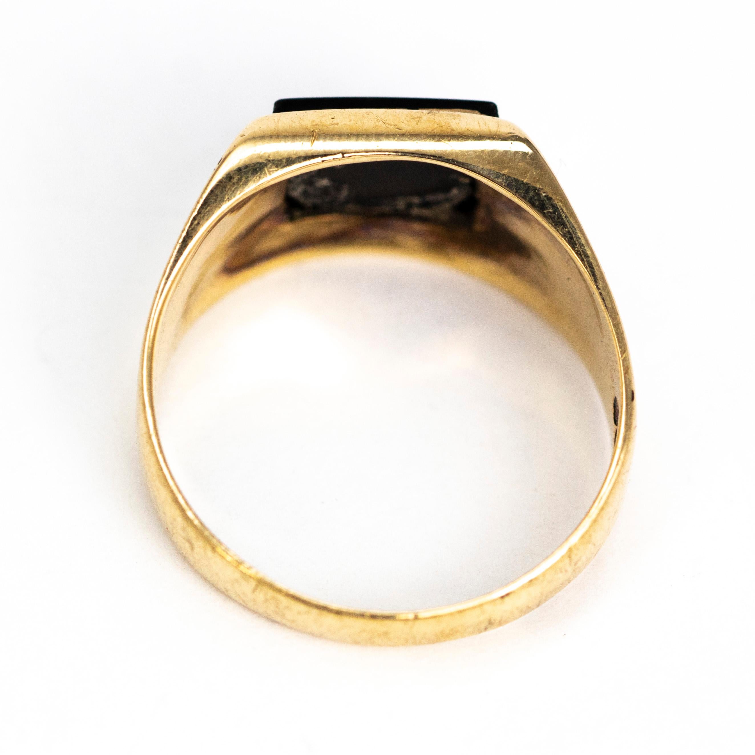 Women's or Men's Antique Onyx and 9 Carat Gold Signet Ring