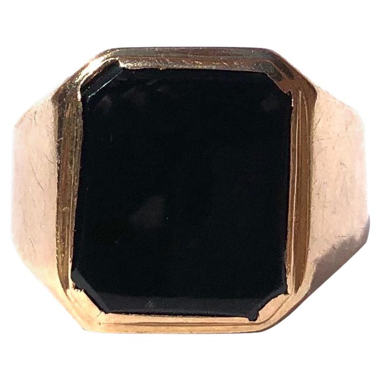 Antique Onyx and 9 Carat Gold Signet Ring
