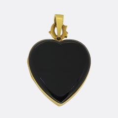 Antique Onyx and Diamond Heart Locket Pendant