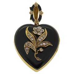 Antique Onyx and Diamond Heart Locket Pendant