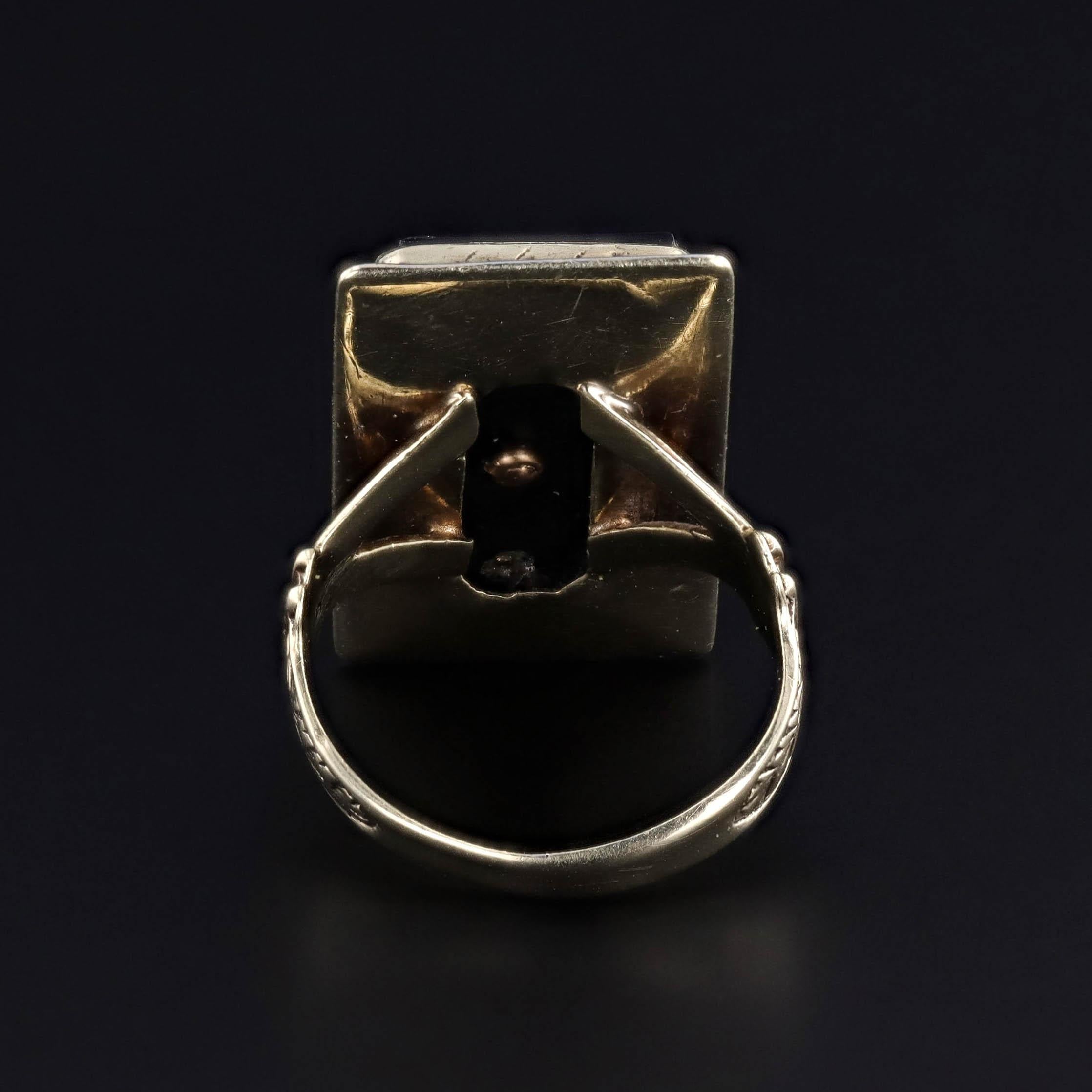 Anello gufo antico in onice e diamanti in oro 10k e 14k In condizioni buone in vendita a Lewisburg, PA