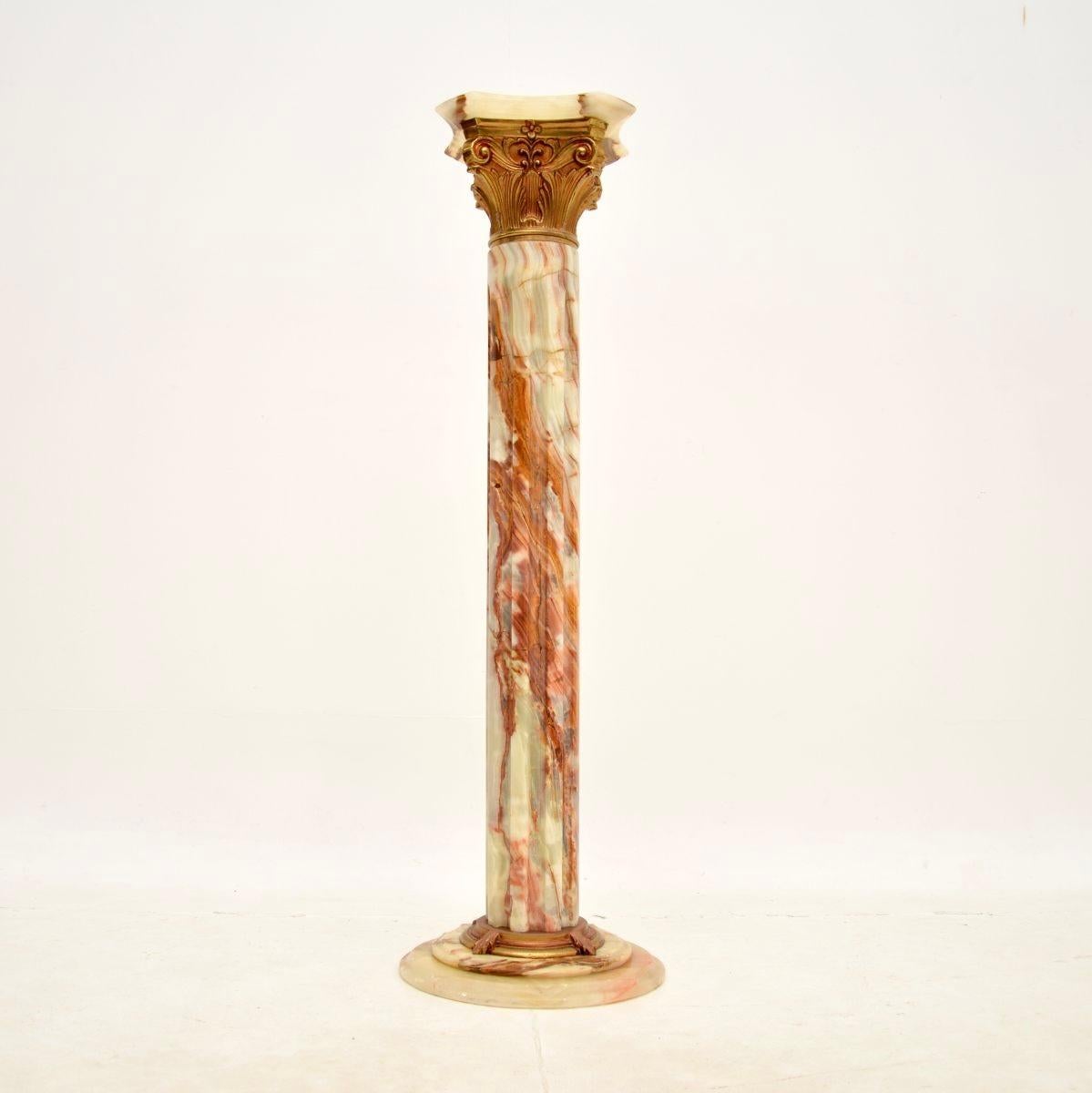 Neoclassical Antique Onyx and Gilt Metal Corinthian Column For Sale