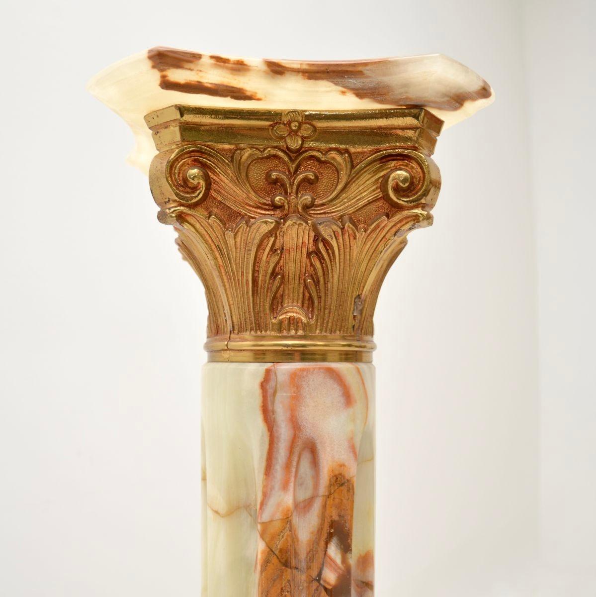 Italian Antique Onyx and Gilt Metal Corinthian Column For Sale