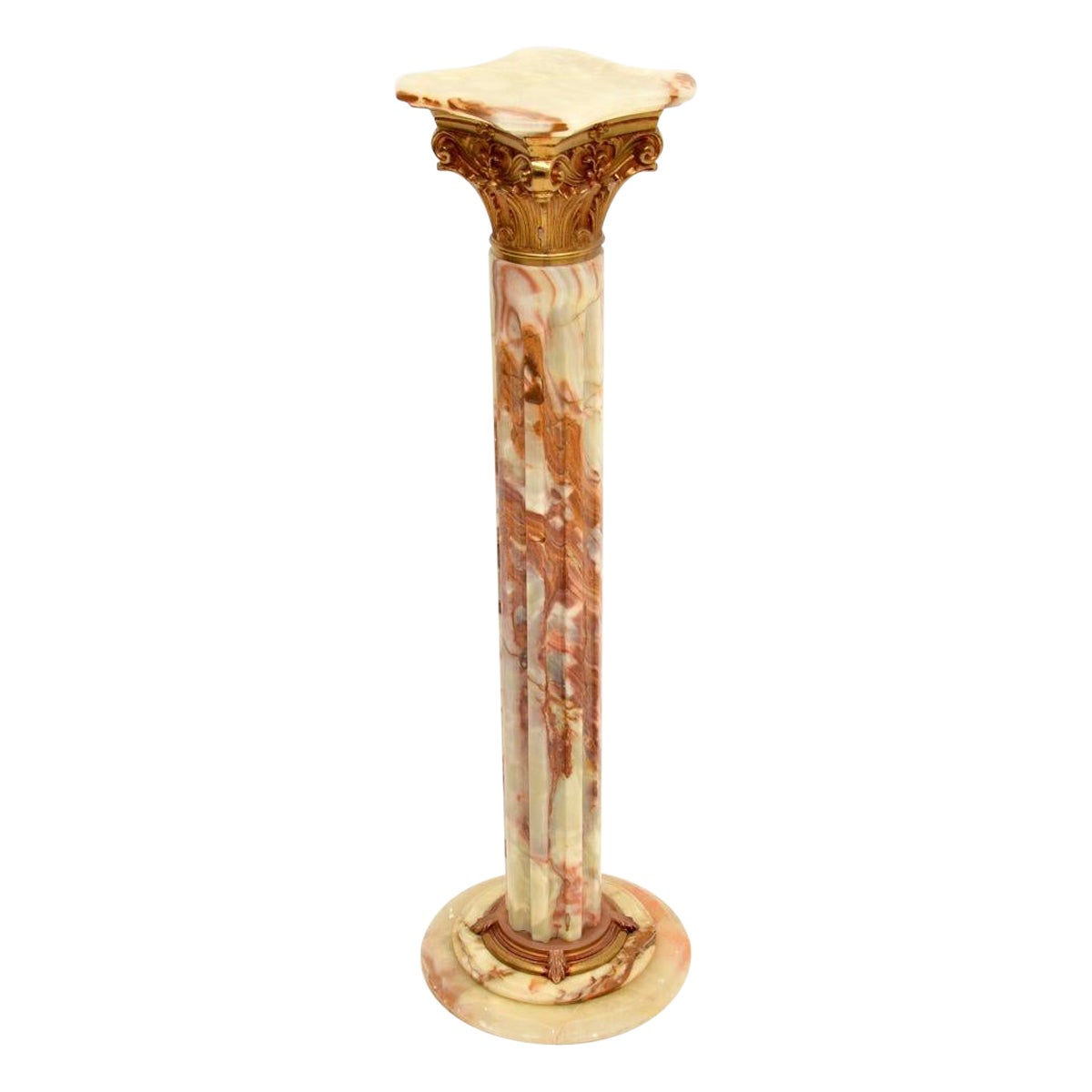 Antique Onyx and Gilt Metal Corinthian Column Pedestal