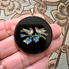 Antique Onyx and Micromosaic Birds Round Pendant, 19th Century