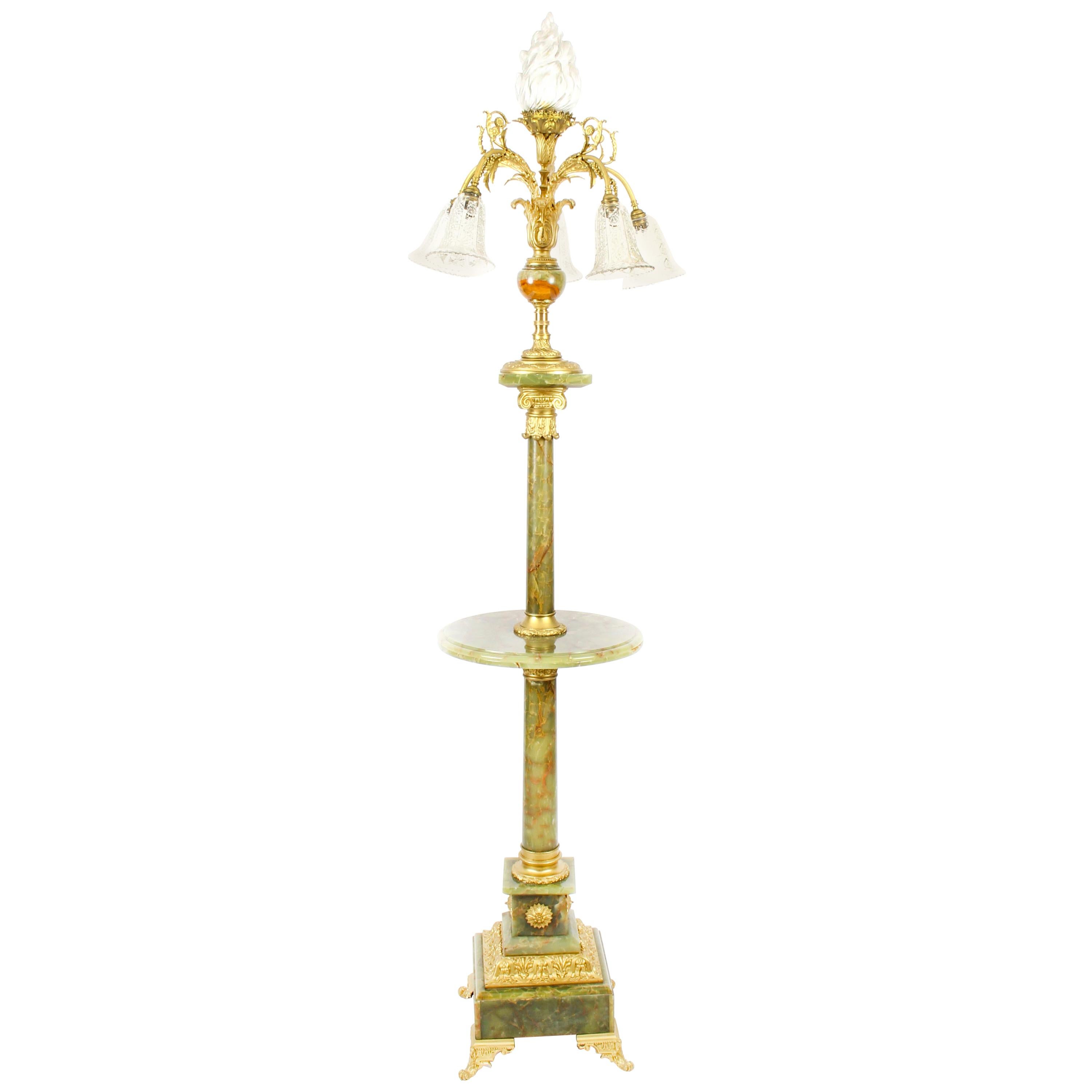 Antique Onyx and Ormolu Floor Standard Lamp Louis Revival, Early 20th Century