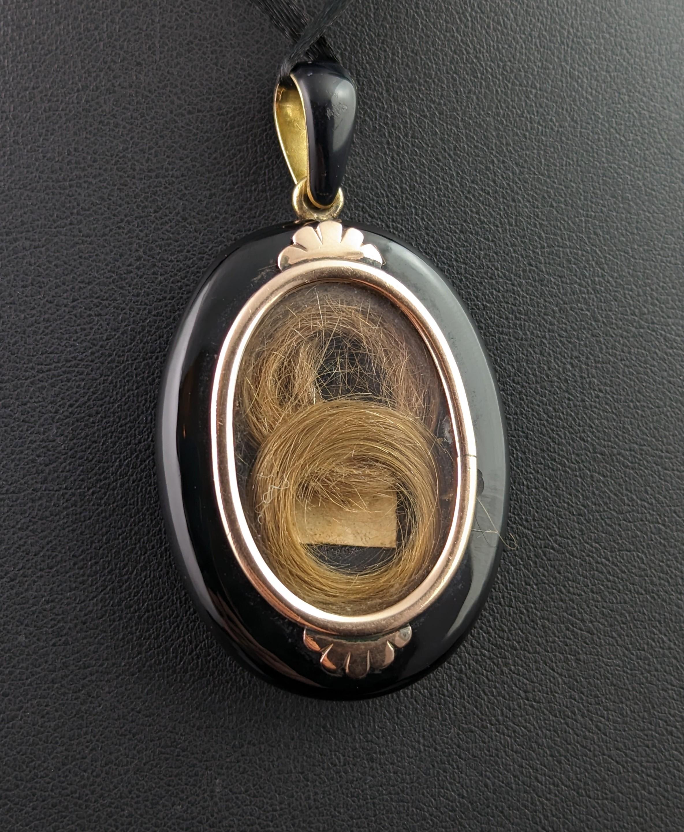 Antique Onyx and Pearl Mourning Locket, Victorian Pendant, 9k Gold 5