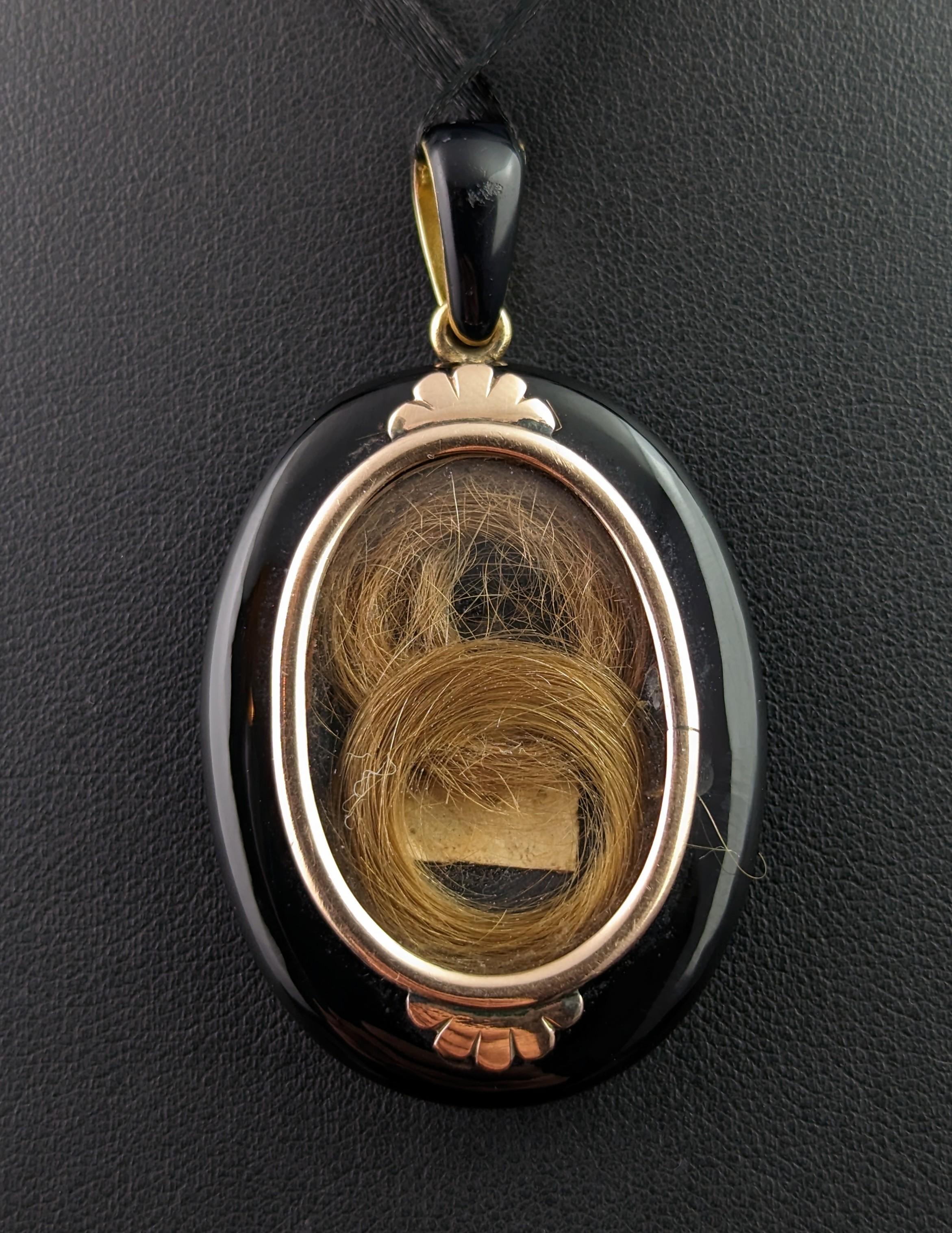 Antique Onyx and Pearl Mourning Locket, Victorian Pendant, 9k Gold 6