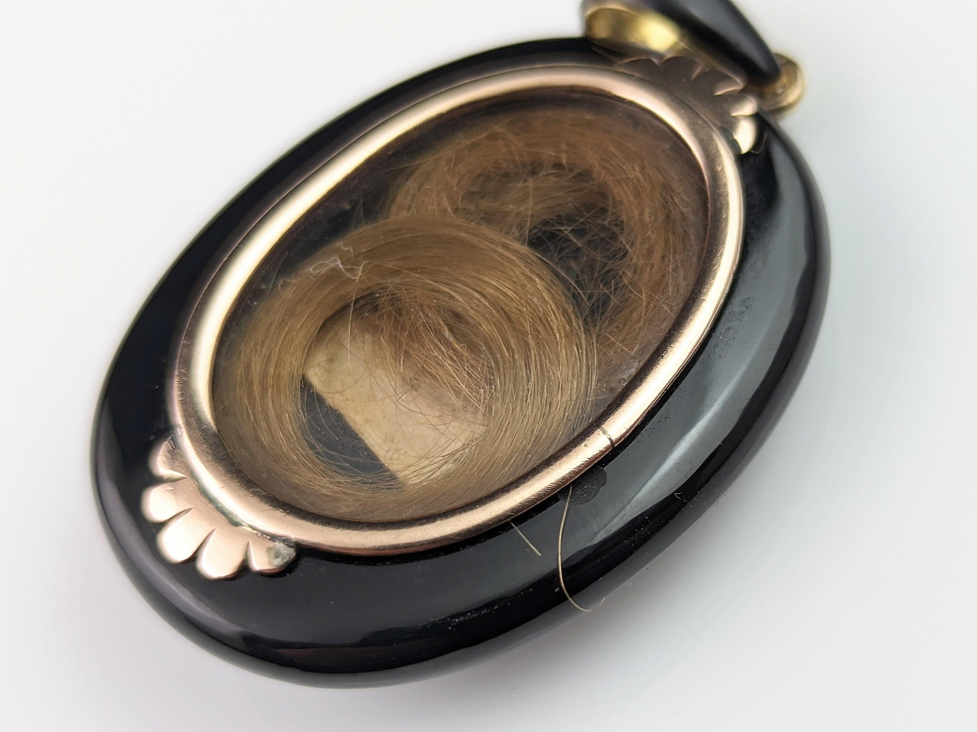 Antique Onyx and Pearl Mourning Locket, Victorian Pendant, 9k Gold 14