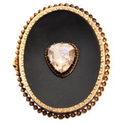 Antique Onyx and Rose Cut Diamond Gold Pin Brooch Antique Onyx and Rose Cut Diamond Gold Pin Brooch