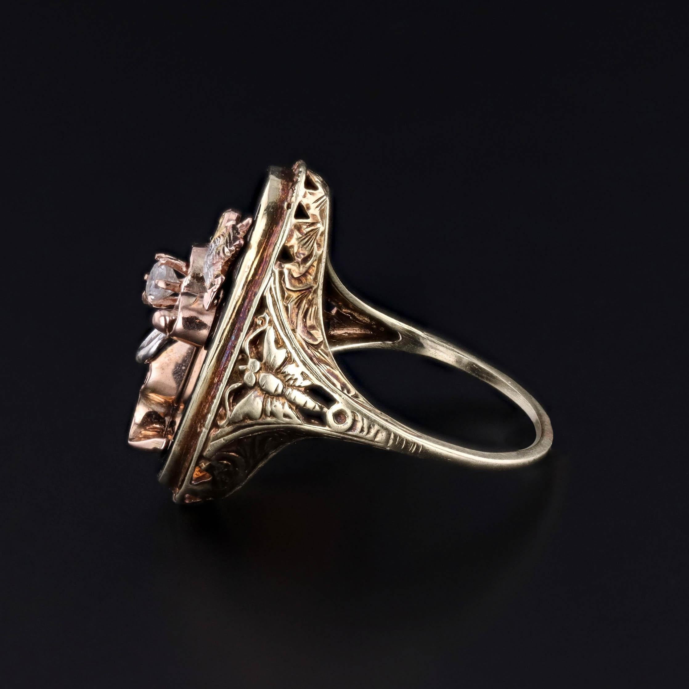 Antiguo Anillo de Conversión de Ónix y Diamantes en Oro de 14k Art Decó en venta