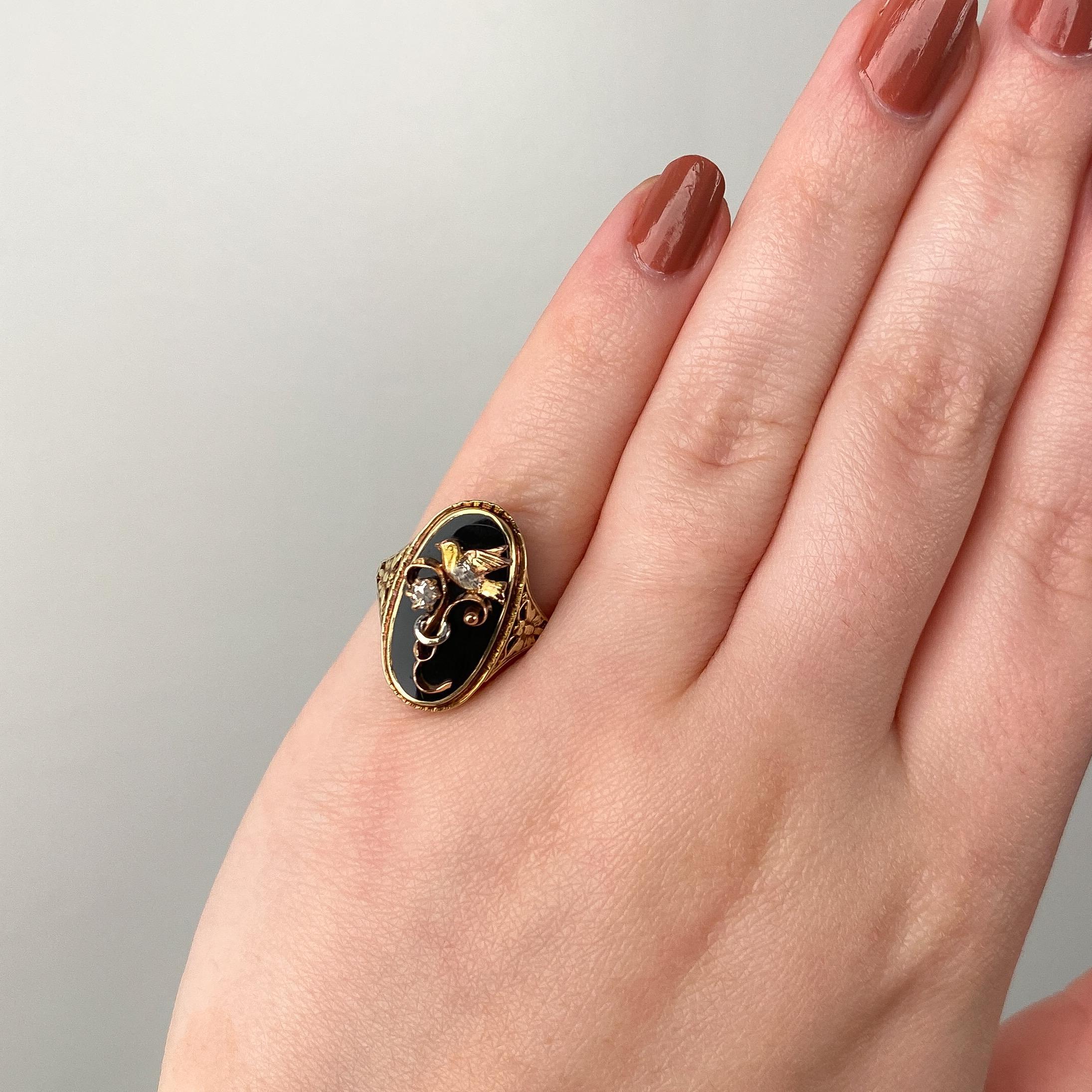Antiguo Anillo de Conversión de Ónix y Diamantes en Oro de 14k en Bueno estado para la venta en Lewisburg, PA
