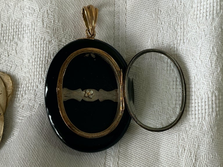 Antique Onyx, Diamond & Opal Mourning Locket For Sale 10