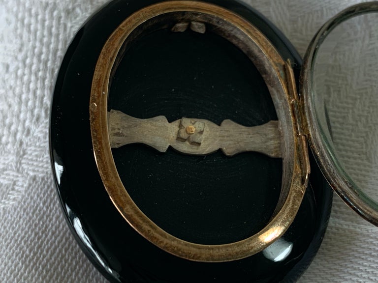 Antique Onyx, Diamond & Opal Mourning Locket For Sale 11