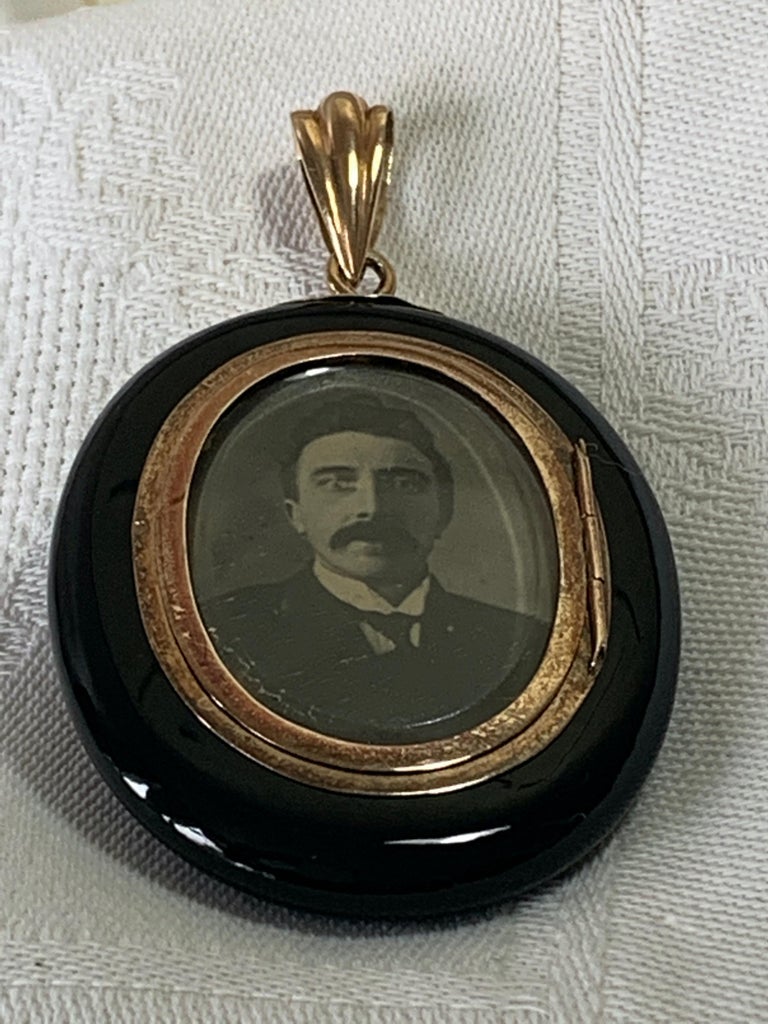 Antique Onyx, Diamond & Opal Mourning Locket For Sale 1