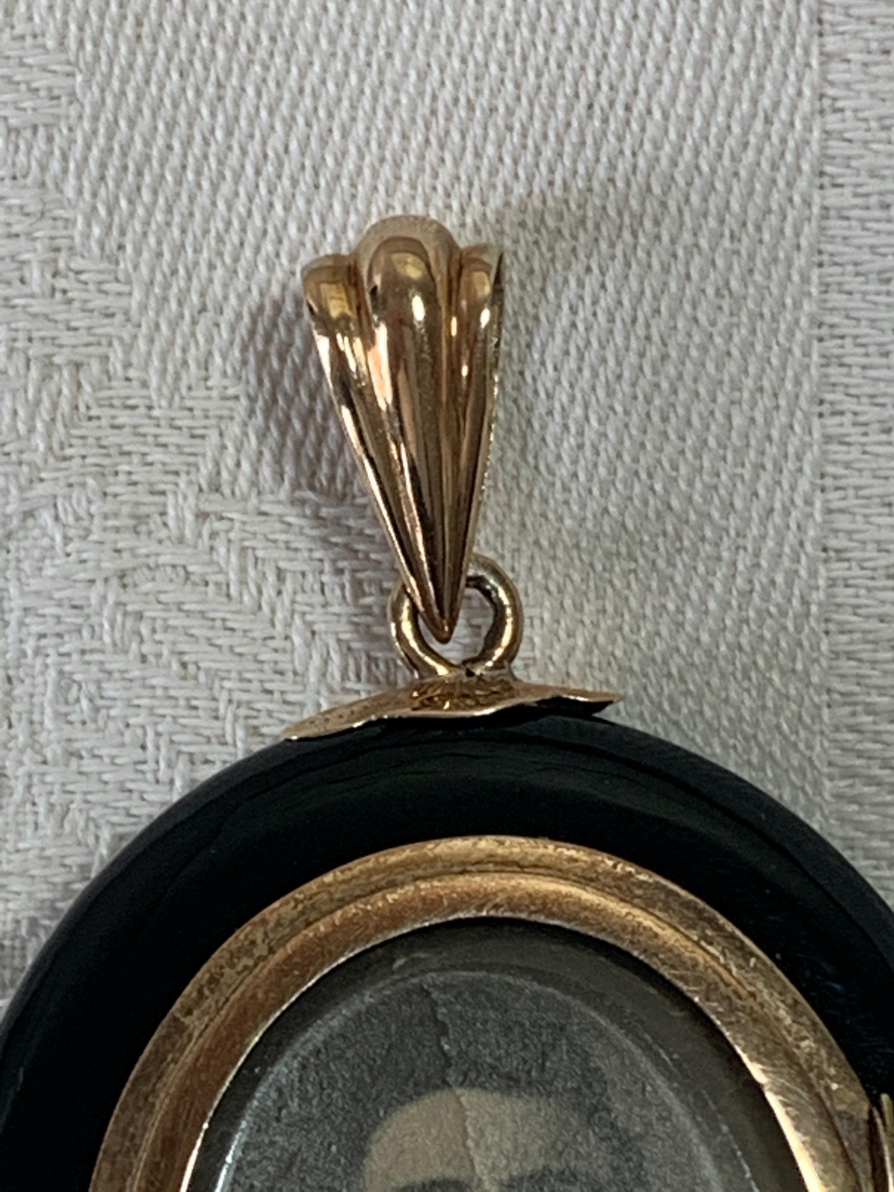 Antique Onyx, Diamond & Opal Mourning Locket For Sale 1