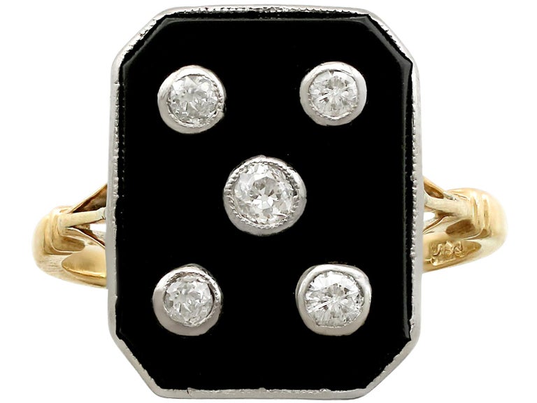 Antique Onyx Diamond Yellow Gold Cocktail Ring For Sale at 1stDibs
