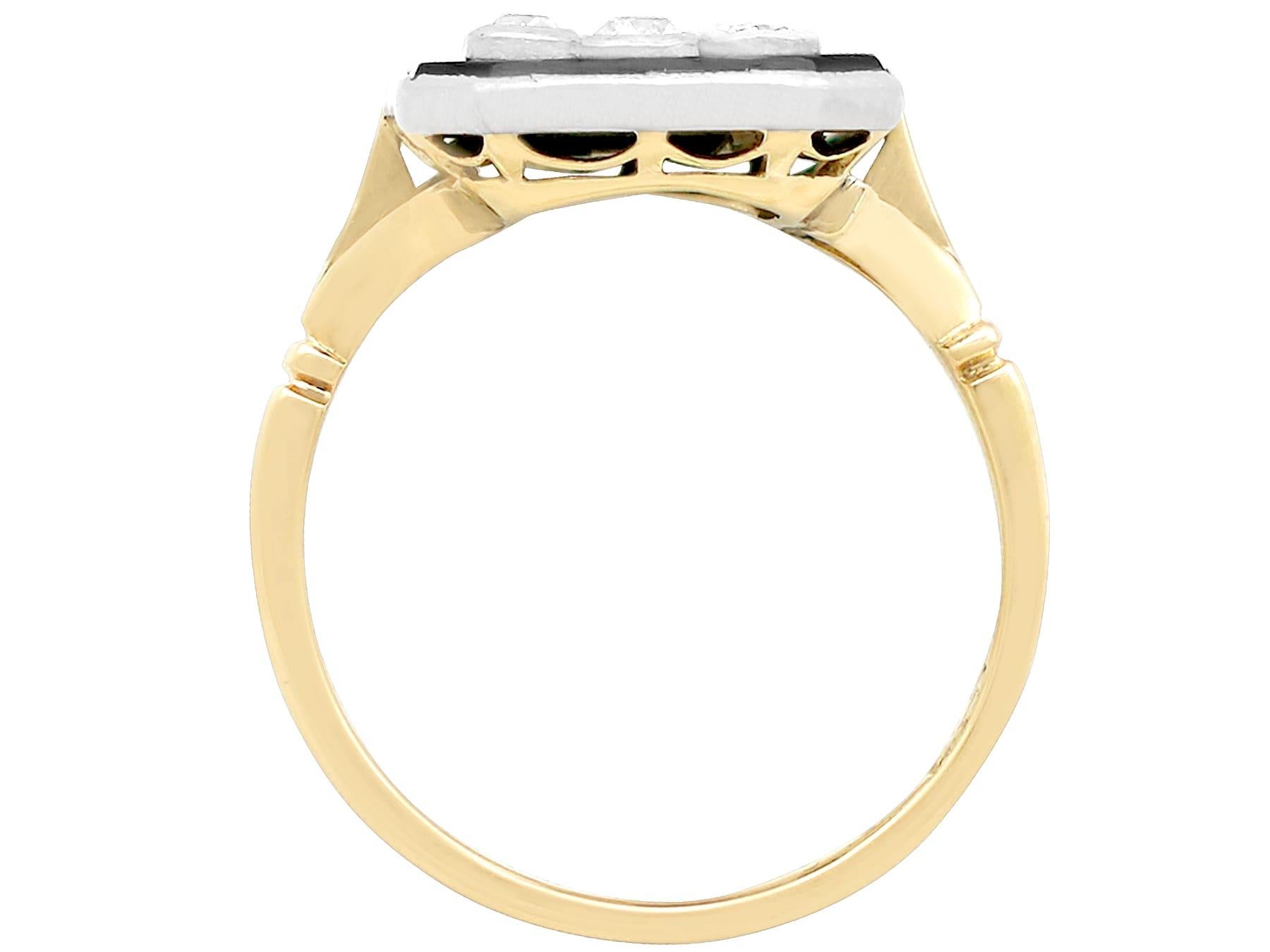 Women's or Men's Antique Onyx Diamond Yellow Gold Cocktail Ring For Sale