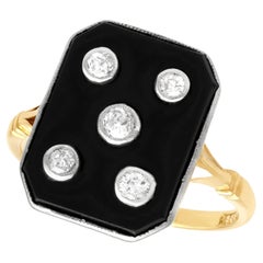 Anillo de Cóctel Antiguo Ónice Diamante Oro Amarillo