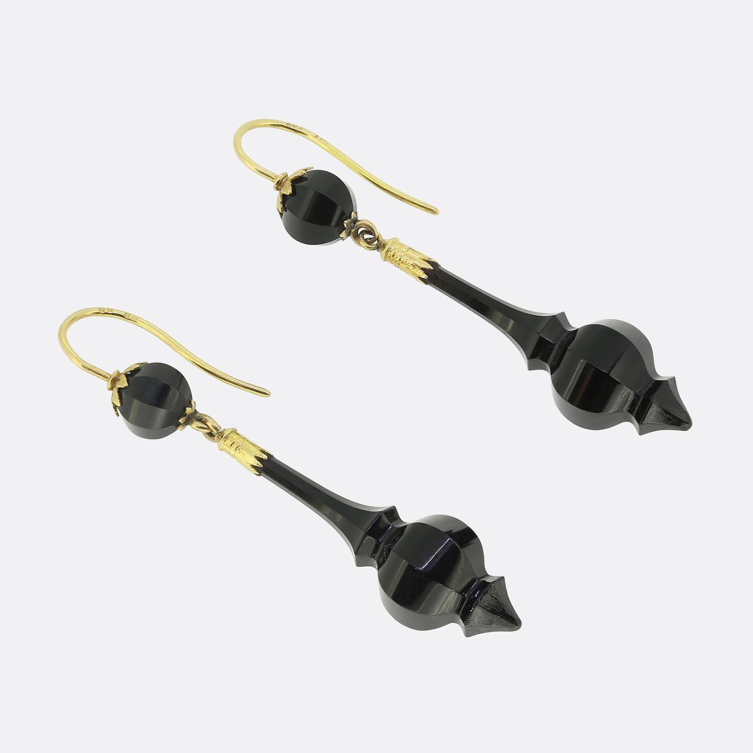 Victorian Antique Onyx Drop Earrings For Sale