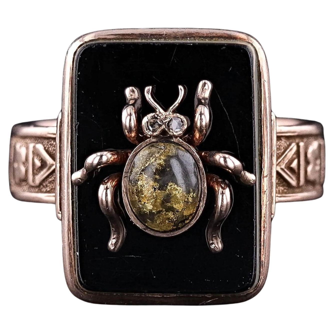 Antique Onyx Insect Ring of 10k Gold
